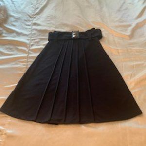 Navy knit A-Line Skirt with Inlaid Pleats & Belt